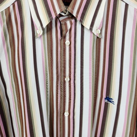 Etro Milano Multi-Color Vertical Striped Long Sleeve Button Down 43 - Picture 3 of 10